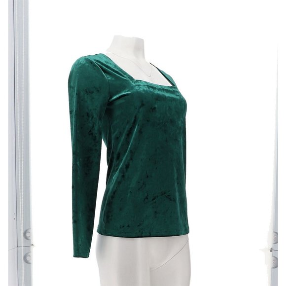 NWT SKINNYGIRL GIANA CRUSHED VELVET SQUARE NECK TOP BOTANICAL GARDEN GREEN MED. - Picture 9 of 13